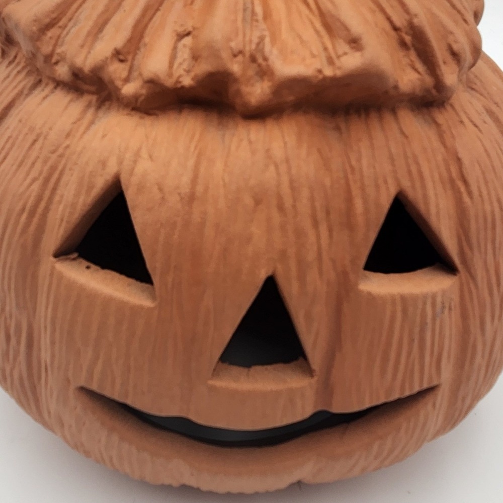 Terracotta Pottery Jack O Lantern Scarecrow Pumpkin Candle Holder Luminary 8" - Picture 2 of 10